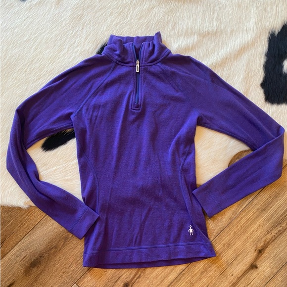 Smartwool Merino Wool purple Quarter-zip long sleeve top - Picture 1 of 8